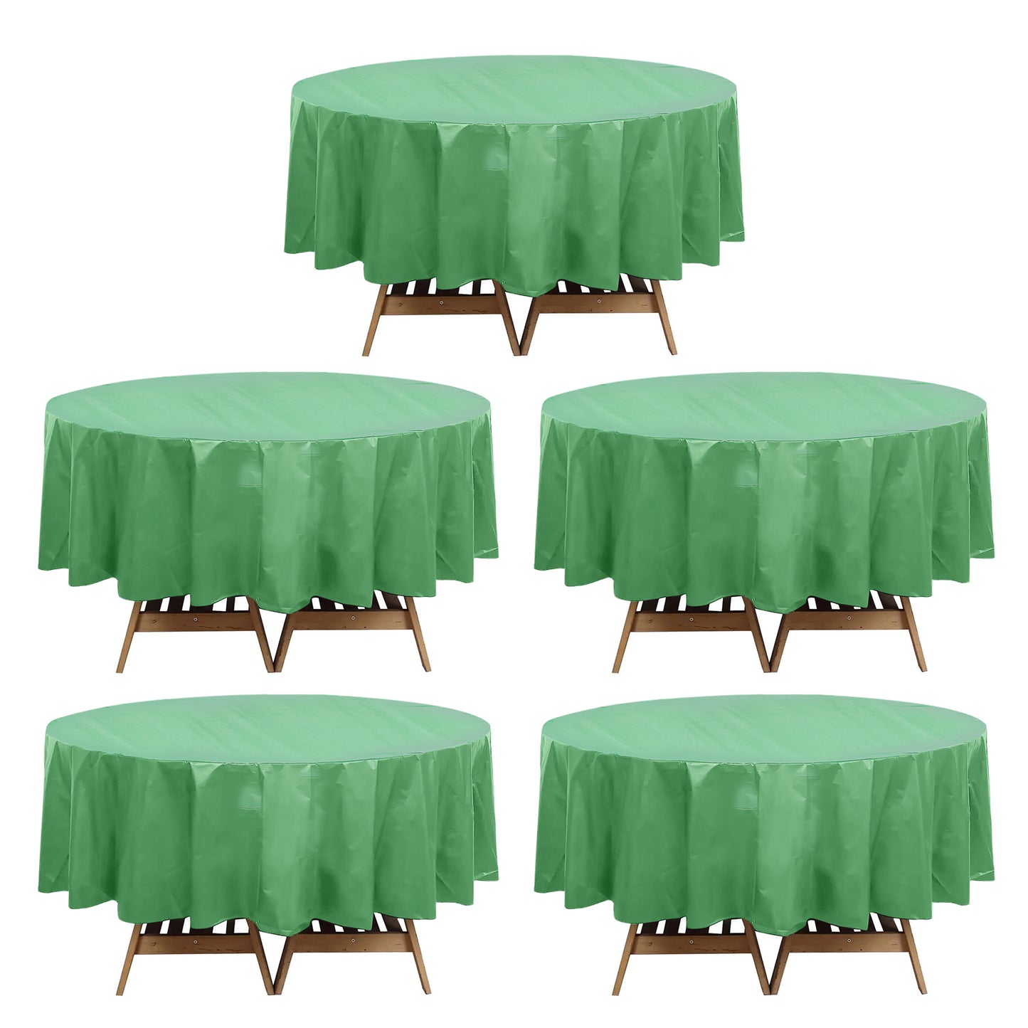5 Pack Sage Green Round Plastic Table Covers, 84" PVC Waterproof Disposable Tablecloths
