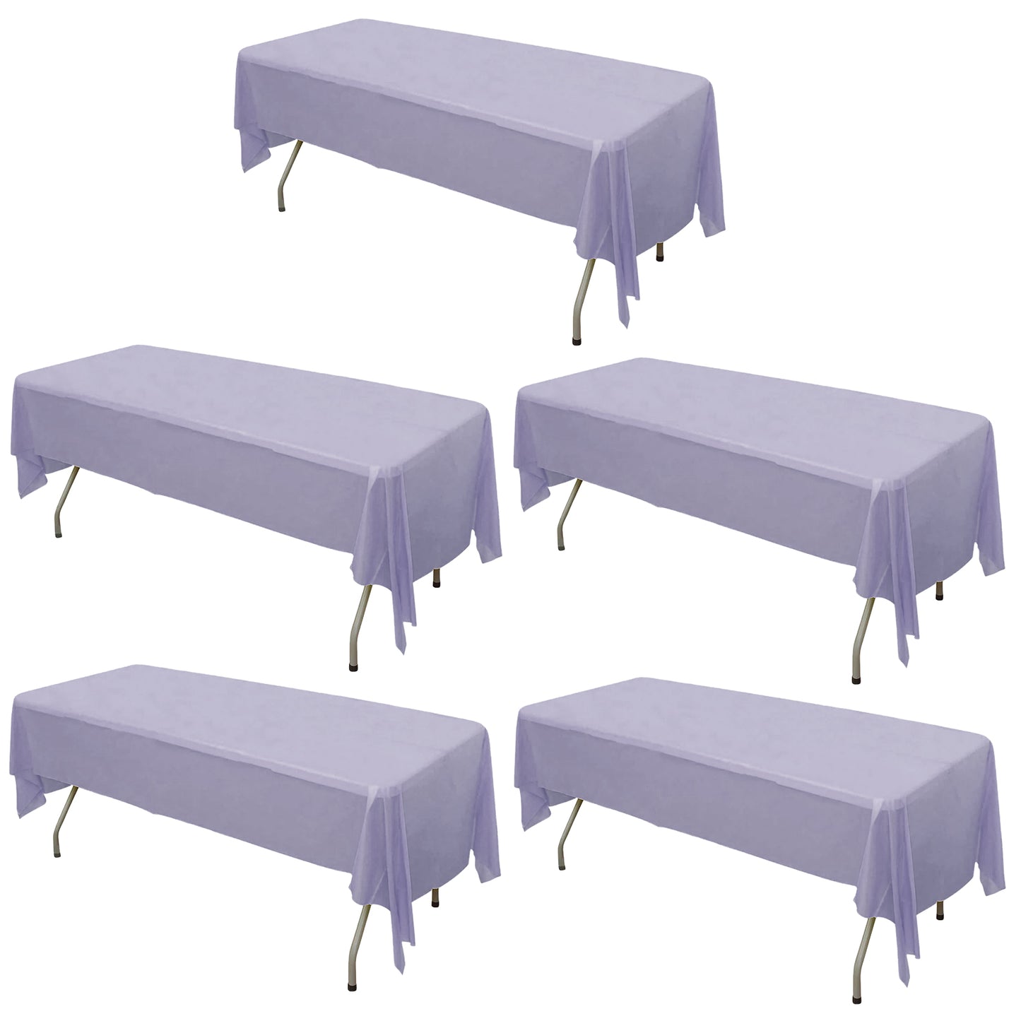 5 Pack Lavender Lilac Rectangle Plastic Table Covers, 54"x108" PVC Waterproof Disposable Tablecloths