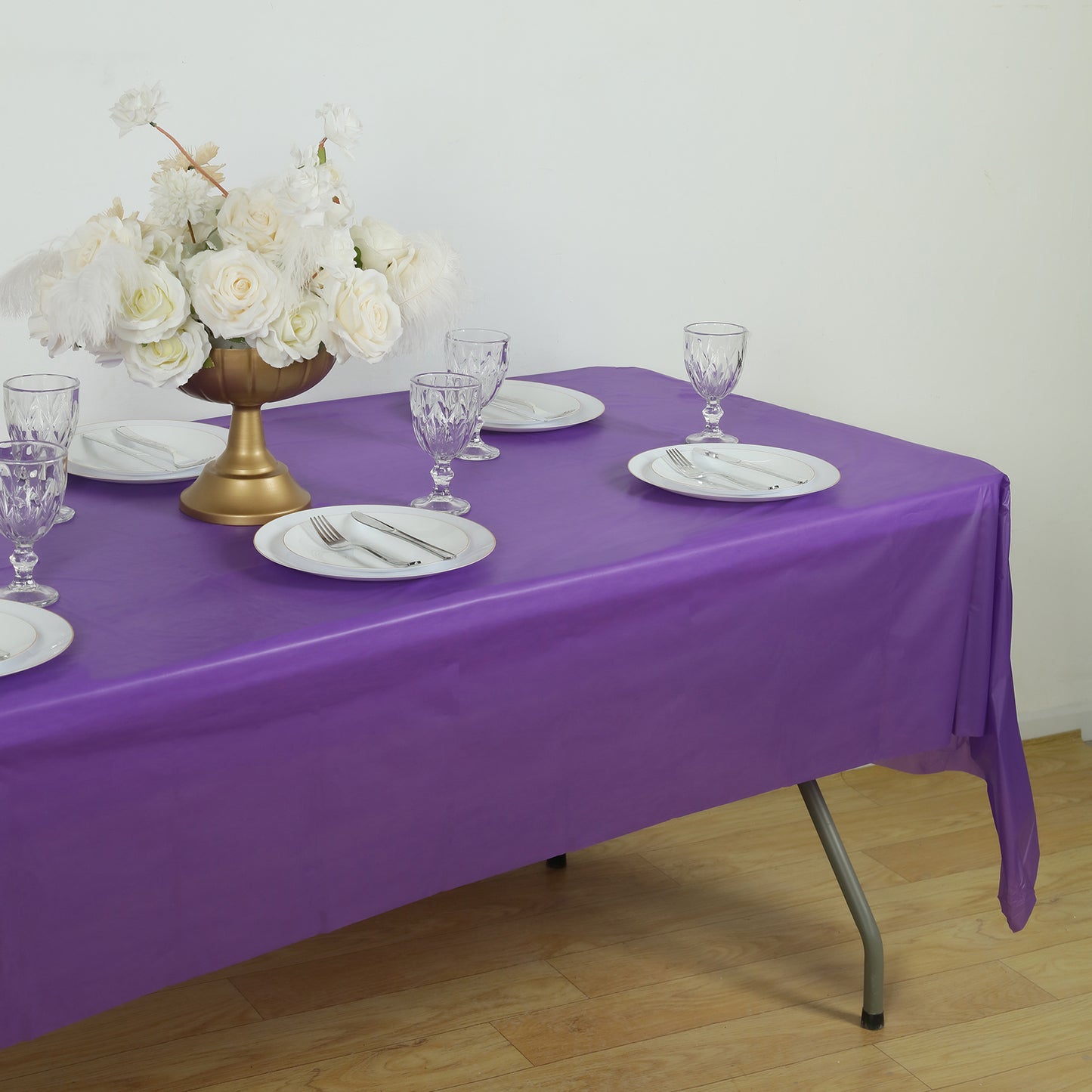 5 Pack Purple Rectangle Plastic Table Covers, 54"x108" PVC Waterproof Disposable Tablecloths