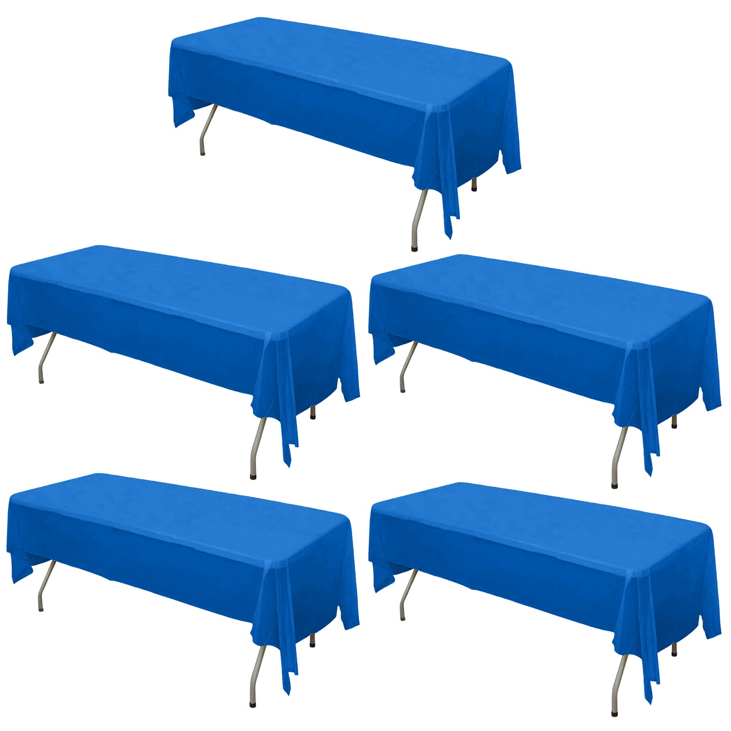 5 Pack Royal Blue Rectangle Plastic Table Covers, 54"x108" PVC Waterproof Disposable Tablecloths