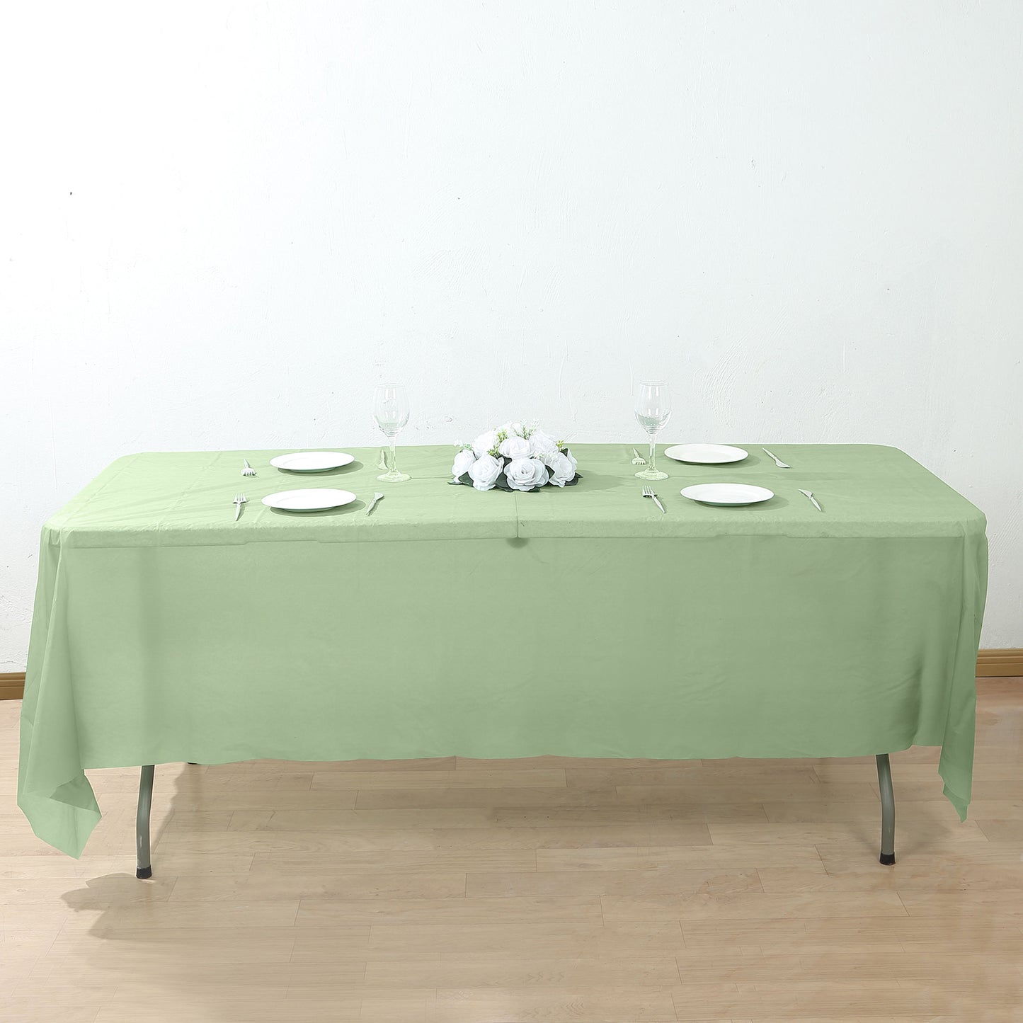 5 Pack Sage Green Rectangle Plastic Table Covers, 54"x108" PVC Waterproof Disposable Tablecloths