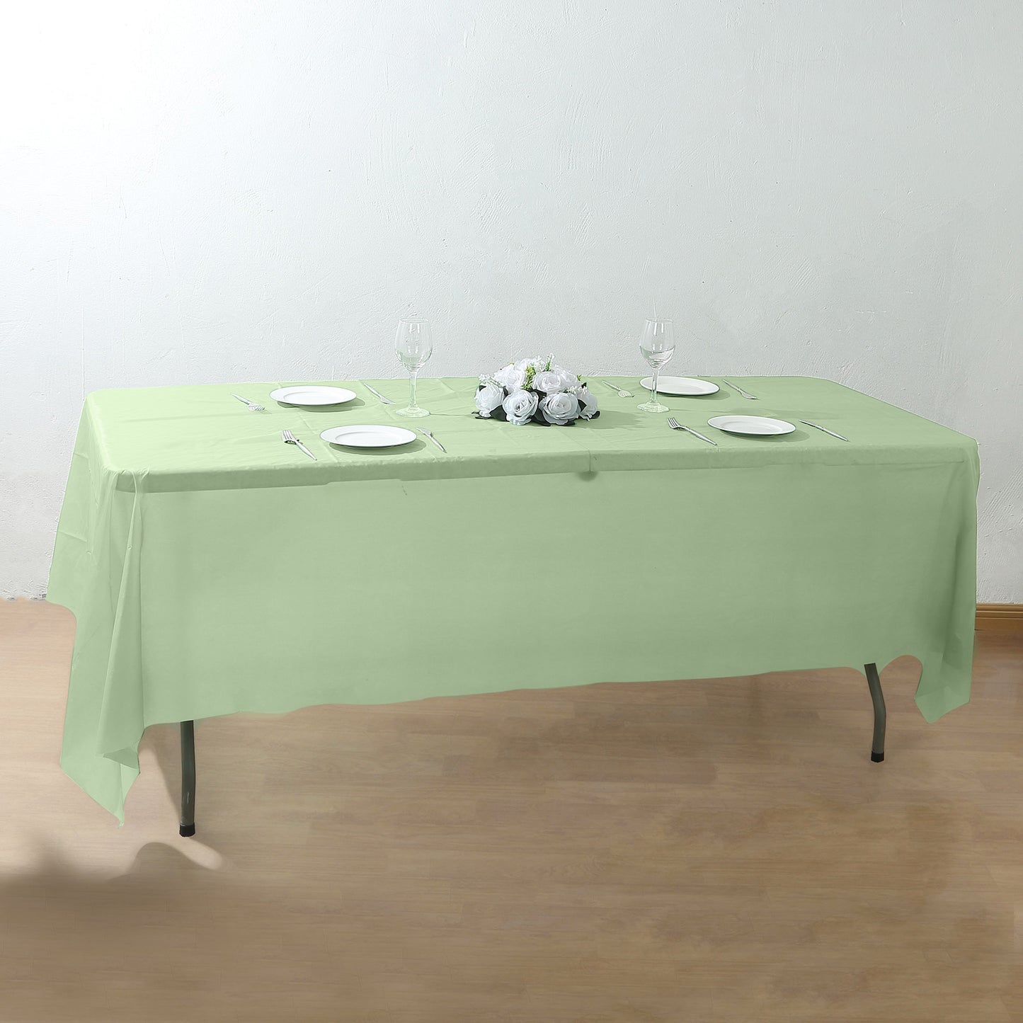 5 Pack Sage Green Rectangle Plastic Table Covers, 54"x108" PVC Waterproof Disposable Tablecloths