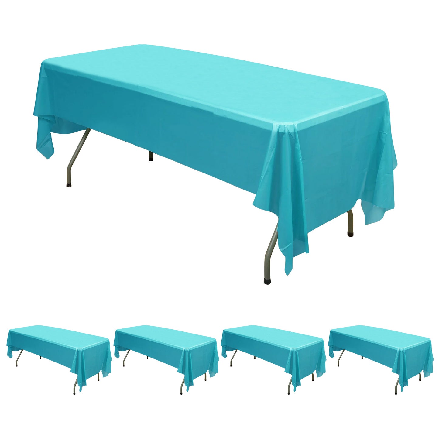 5 Pack Turquoise Rectangle Plastic Table Covers, 54"x108" PVC Waterproof Disposable Tablecloths