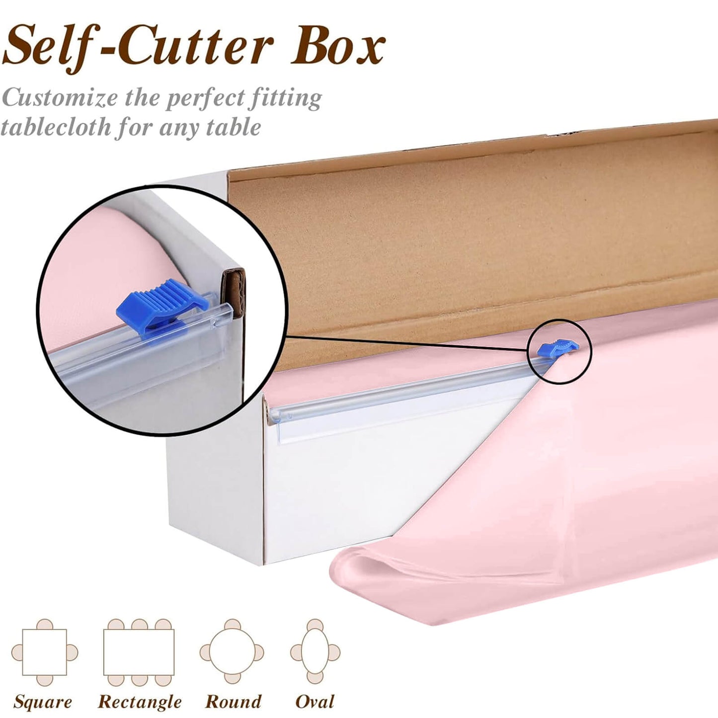 Blush Plastic Tablecloth Roll in A Cut-to-Size Box with Slide Cutter, Cuts Up to 36 Rectangle 8 Feet Disposable Table Covers - 54"x300ft