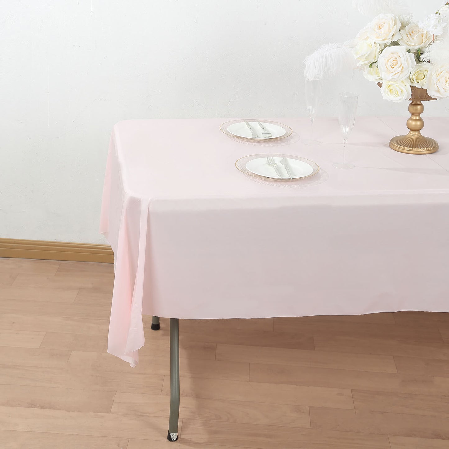 Blush Plastic Tablecloth Roll in A Cut-to-Size Box with Slide Cutter, Cuts Up to 36 Rectangle 8 Feet Disposable Table Covers - 54"x300ft