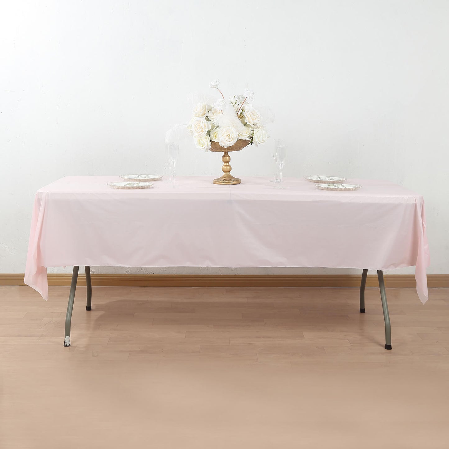 Blush Plastic Tablecloth Roll in A Cut-to-Size Box with Slide Cutter, Cuts Up to 36 Rectangle 8 Feet Disposable Table Covers - 54"x300ft