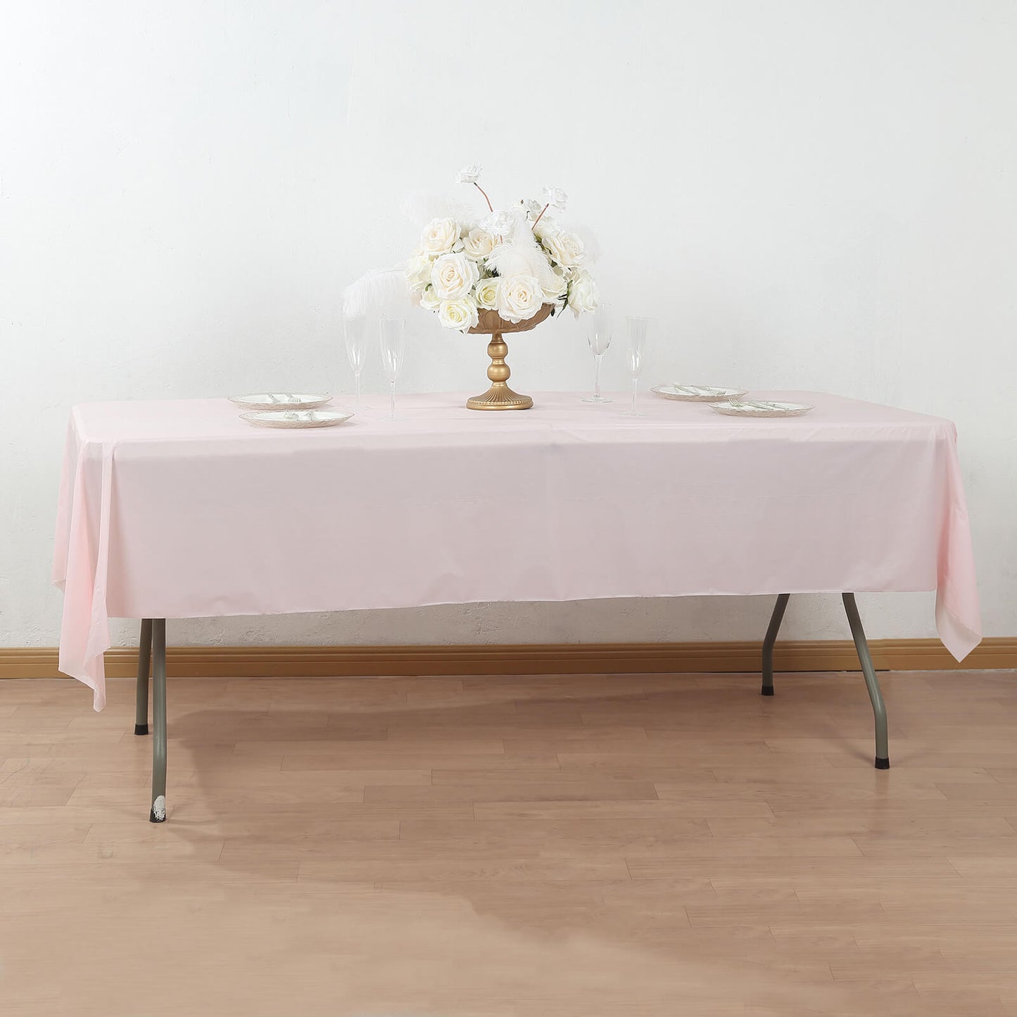 Blush Plastic Tablecloth Roll in A Cut-to-Size Box with Slide Cutter, Cuts Up to 36 Rectangle 8 Feet Disposable Table Covers - 54"x300ft