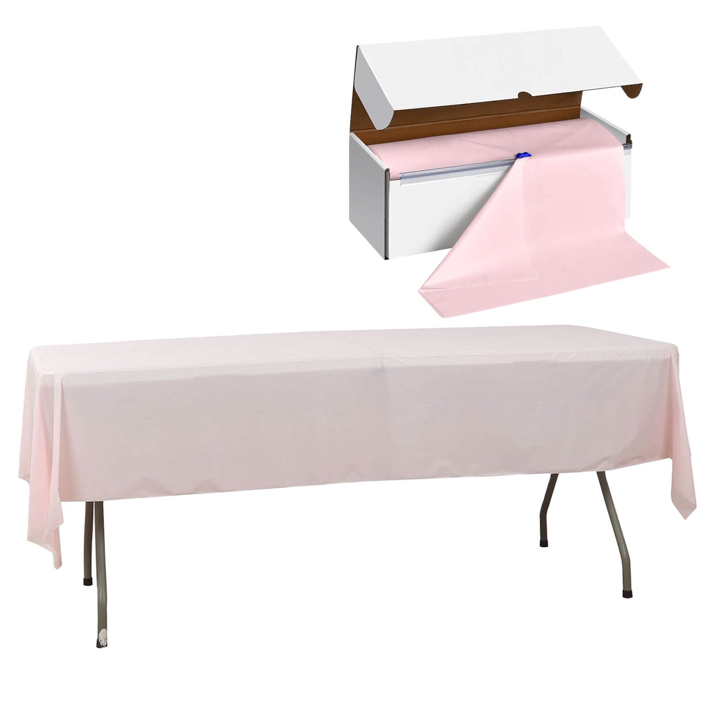 Blush Plastic Tablecloth Roll in A Cut-to-Size Box with Slide Cutter, Cuts Up to 36 Rectangle 8 Feet Disposable Table Covers - 54"x300ft