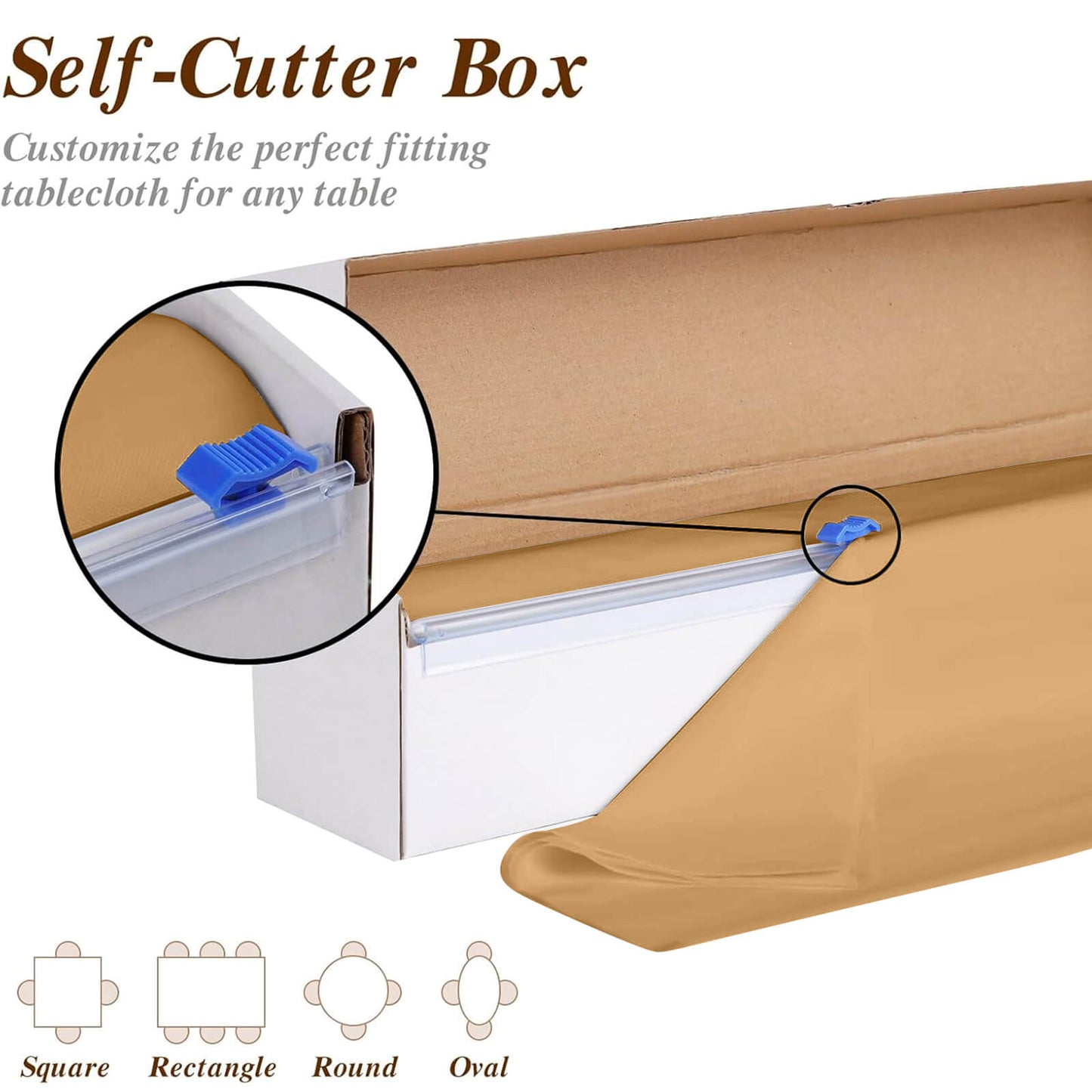 Gold Plastic Tablecloth Roll in A Cut-to-Size Box with Slide Cutter, Cuts Up to 36 Rectangle 8 Feet Disposable Table Covers - 54"x300ft