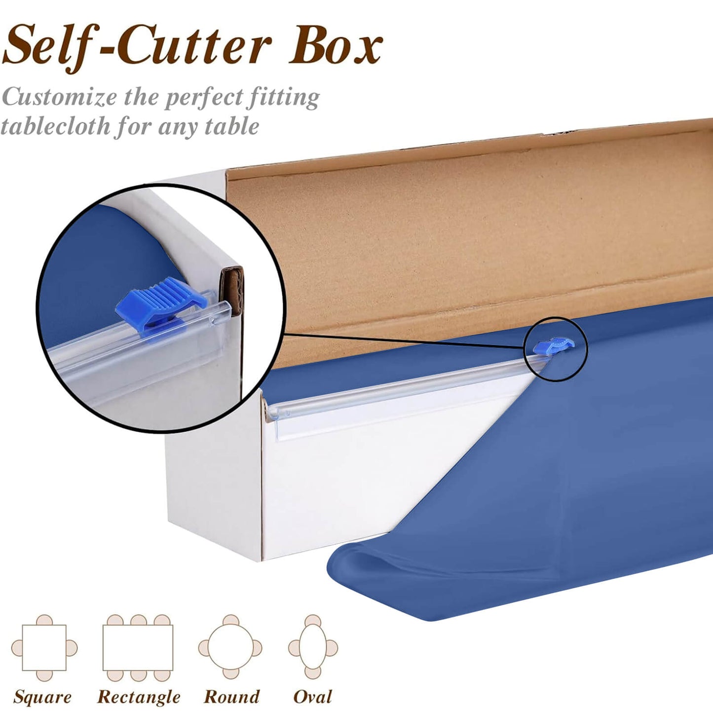 Navy Blue Plastic Tablecloth Roll in A Cut-to-Size Box with Slide Cutter, Cuts Up to 36 Rectangle 8 Feet Disposable Table Covers - 54"x300ft