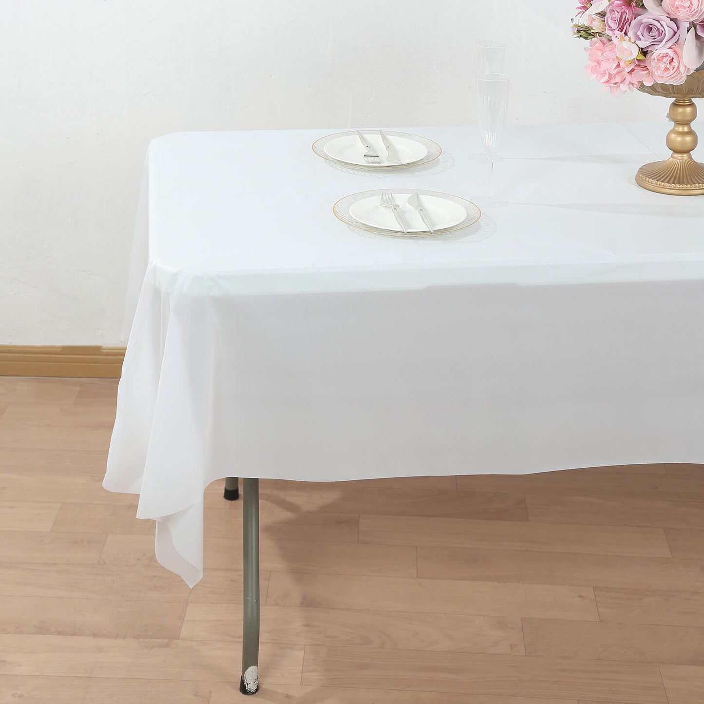 White Plastic Tablecloth Roll in A Cut-to-Size Box with Slide Cutter, Cuts Up to 36 Rectangle 8 Feet Disposable Table Covers - 54"x300ft