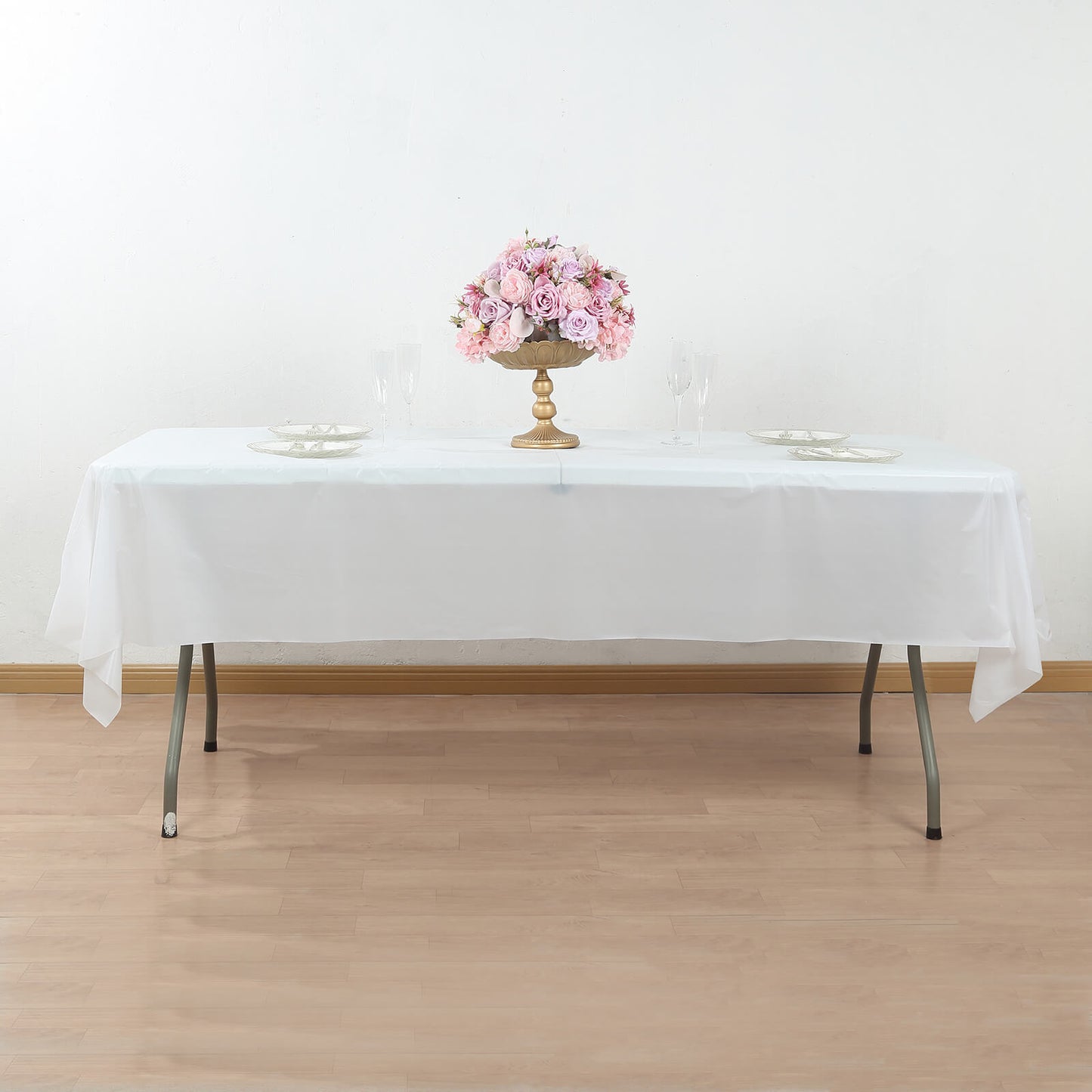 White Plastic Tablecloth Roll in A Cut-to-Size Box with Slide Cutter, Cuts Up to 36 Rectangle 8 Feet Disposable Table Covers - 54"x300ft