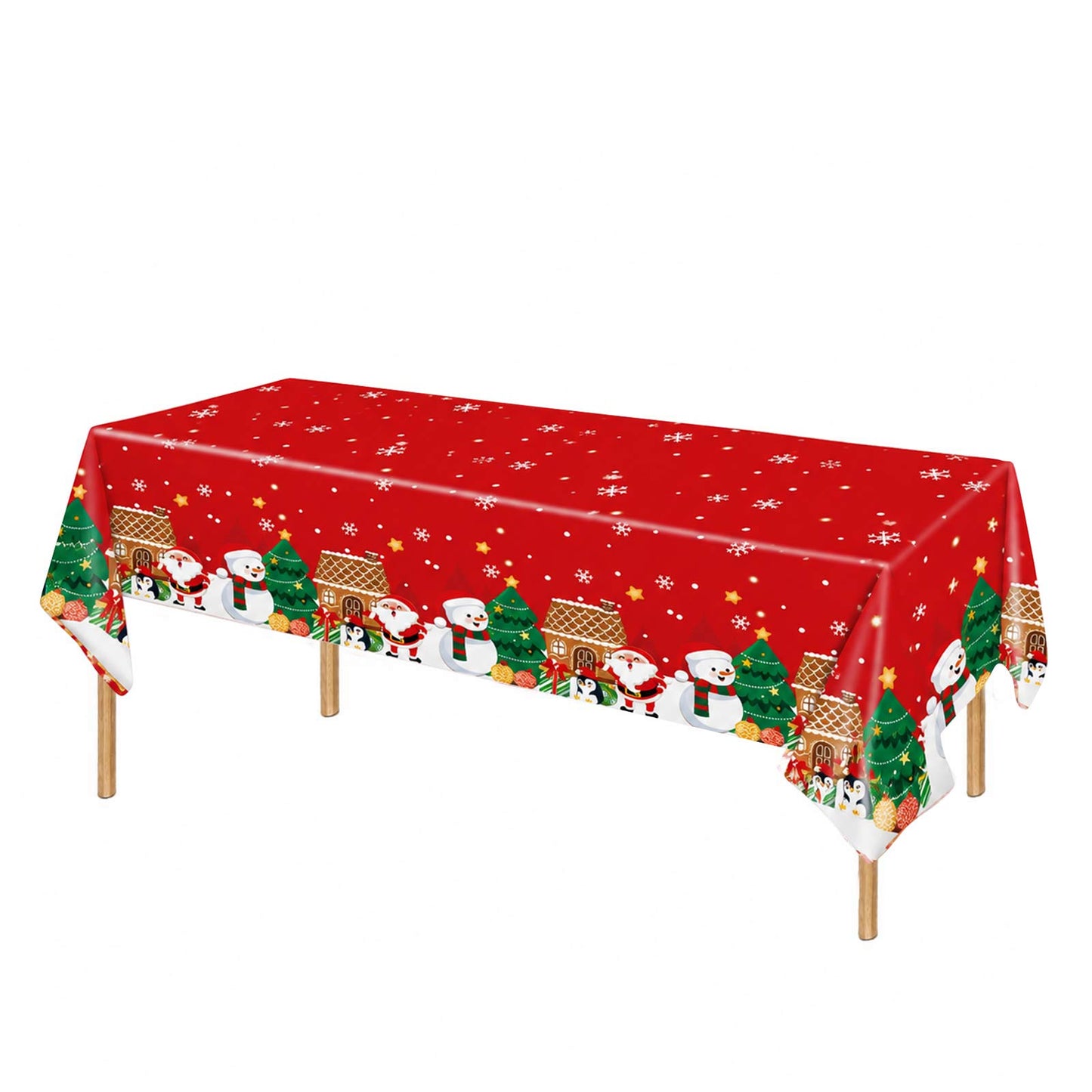 5 Pack 54"x108" Plastic Christmas Tablecloths Rectangular - Red, Santa Claus & Snowman Disposable Pa