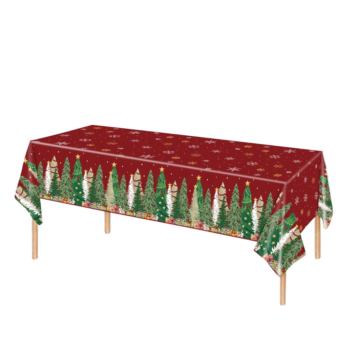 5 Pack 54"x108" Plastic Christmas Tablecloths Rectangular - Red, Christmas Tree, Snowflake & Gift Di
