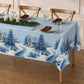 5 Pack 54"x108" Plastic Christmas Tablecloths Rectangular - Blue, Snowy Winter Village Cabin & Pine 