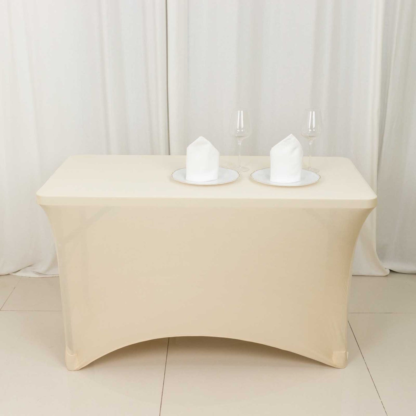 Beige Stretch Spandex Rectangle Tablecloth 4ft Wrinkle Free Fitted Table Cover for 48"x30" Tables