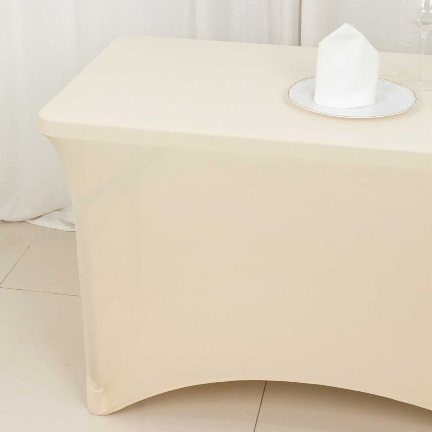 Beige Stretch Spandex Rectangle Tablecloth 4ft Wrinkle Free Fitted Table Cover for 48"x30" Tables