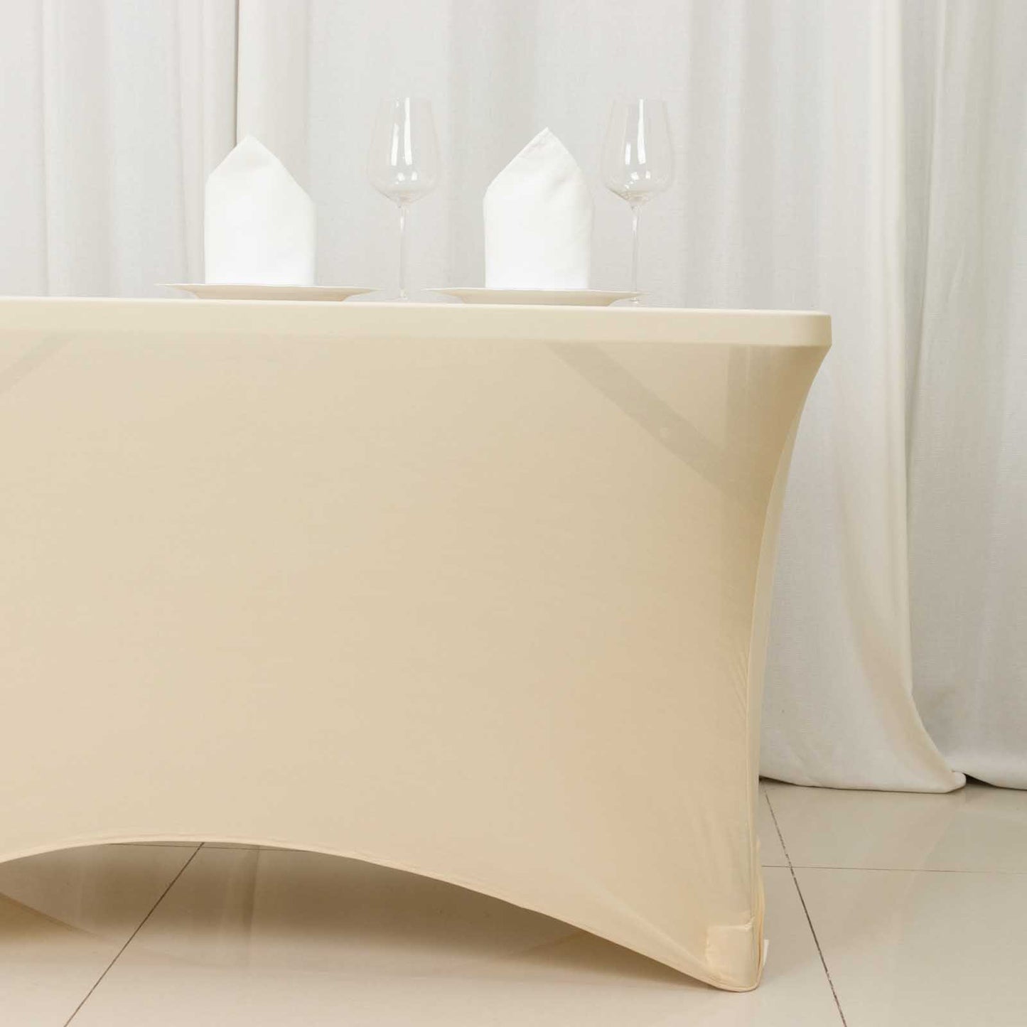 Beige Stretch Spandex Rectangle Tablecloth 4ft Wrinkle Free Fitted Table Cover for 48"x30" Tables