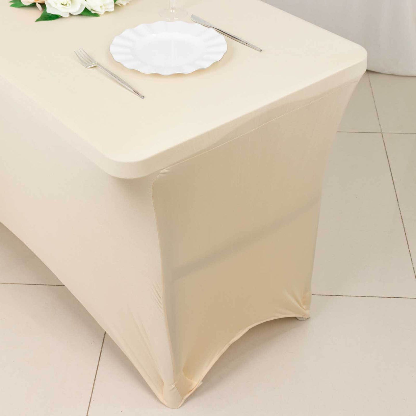 Beige Stretch Spandex Rectangle Tablecloth 4ft Wrinkle Free Fitted Table Cover for 48"x30" Tables