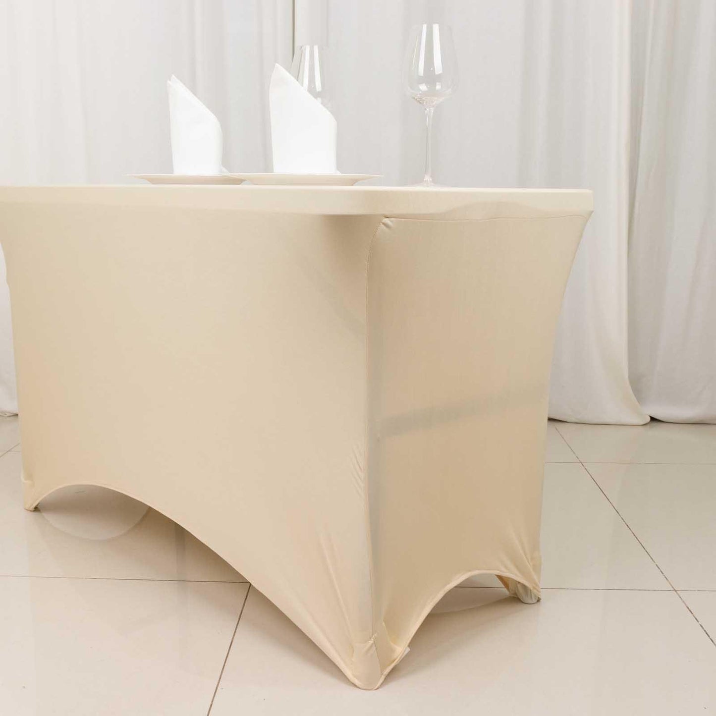 Beige Stretch Spandex Rectangle Tablecloth 4ft Wrinkle Free Fitted Table Cover for 48"x30" Tables