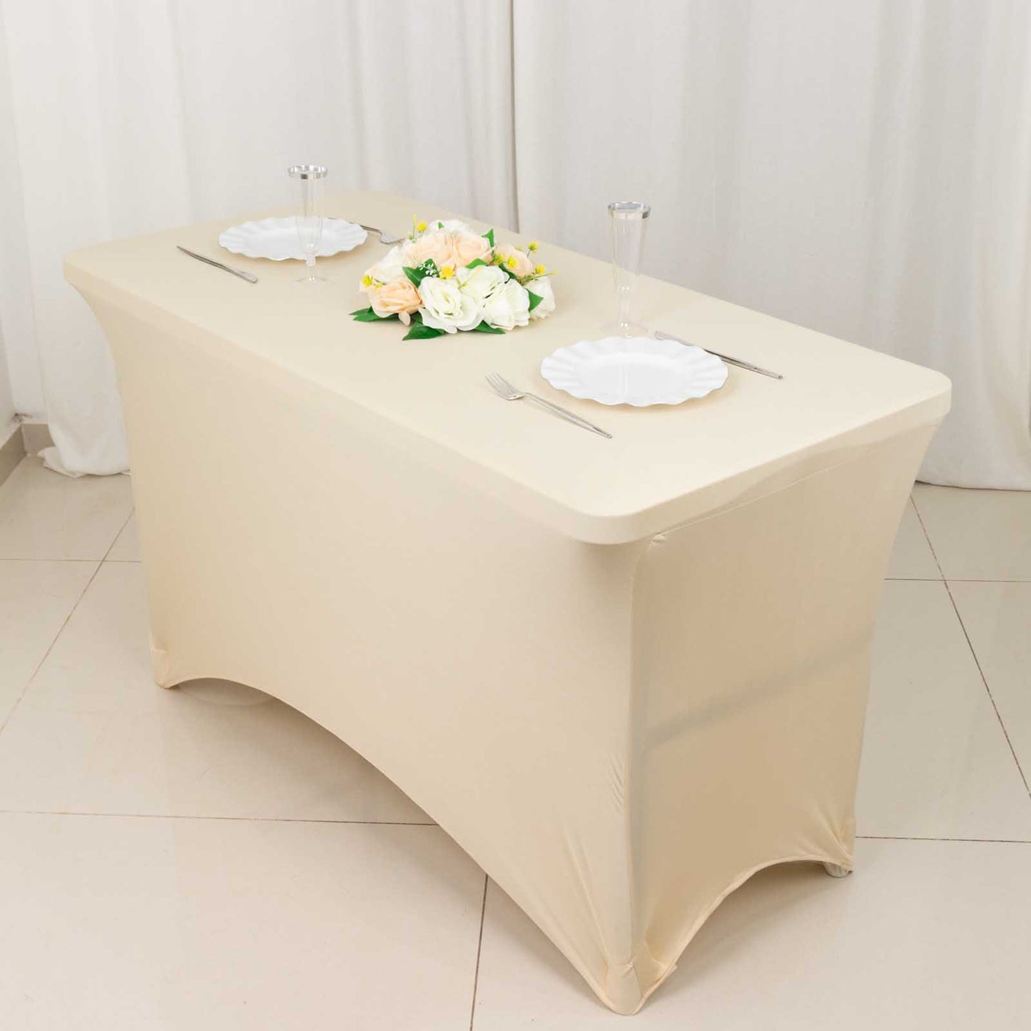 Beige Stretch Spandex Rectangle Tablecloth 4ft Wrinkle Free Fitted Table Cover for 48"x30" Tables