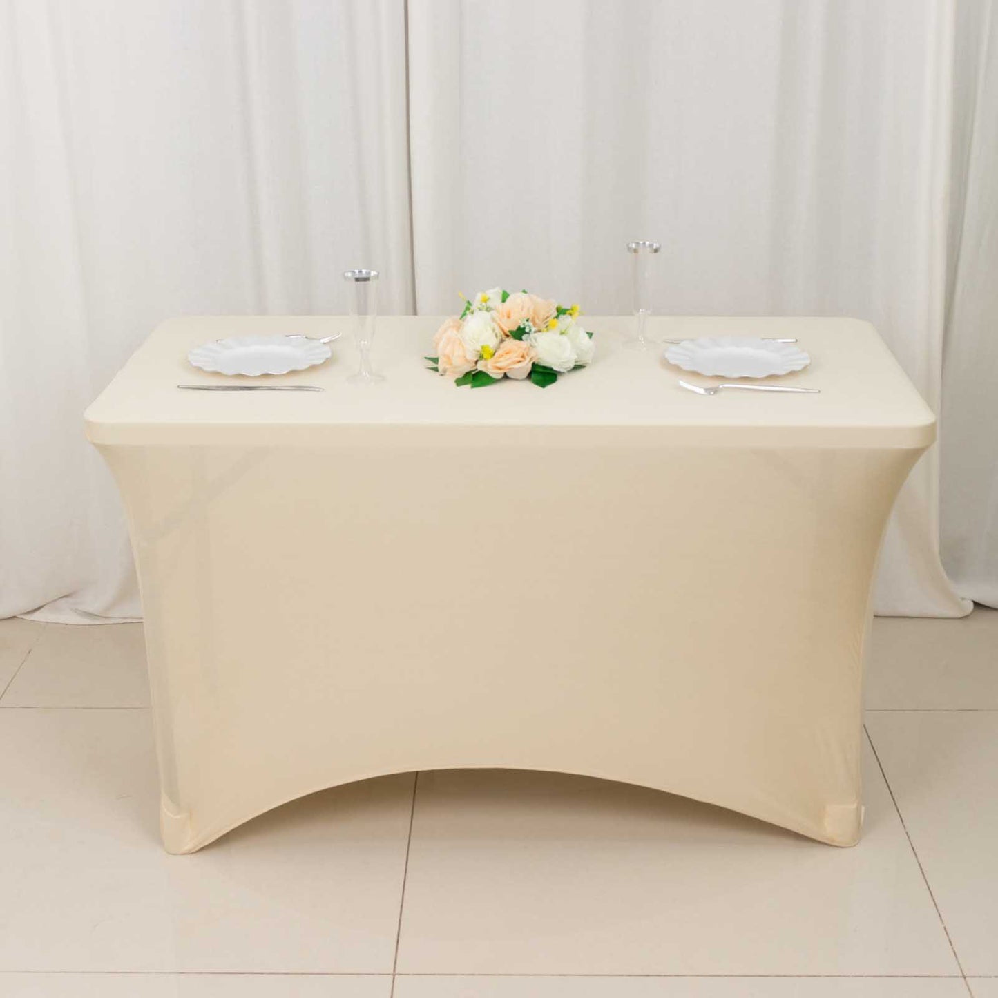 Beige Stretch Spandex Rectangle Tablecloth 4ft Wrinkle Free Fitted Table Cover for 48"x30" Tables