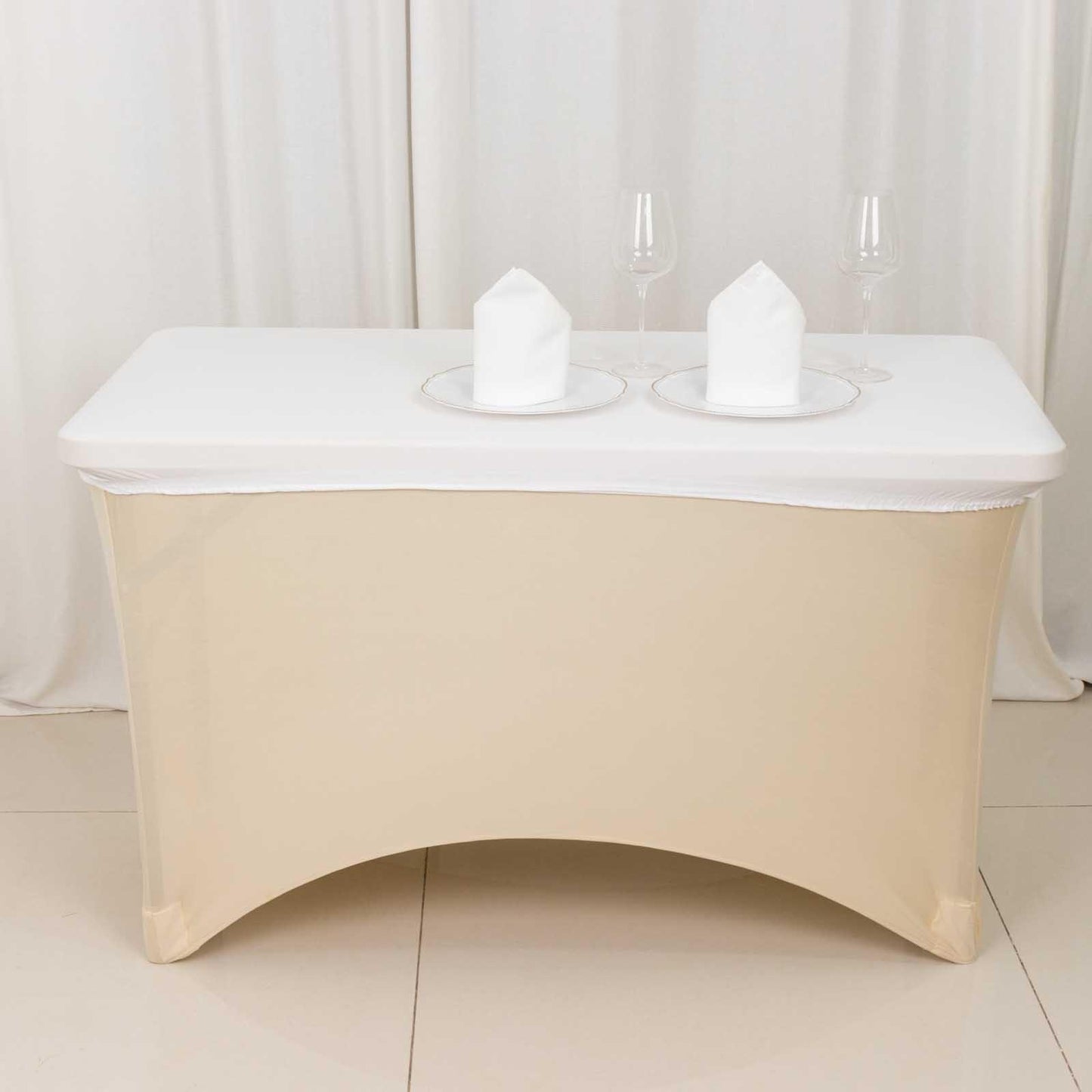Beige Fitted Tablecloth for 48"x30" Tables, Wrinkle-Free Cover