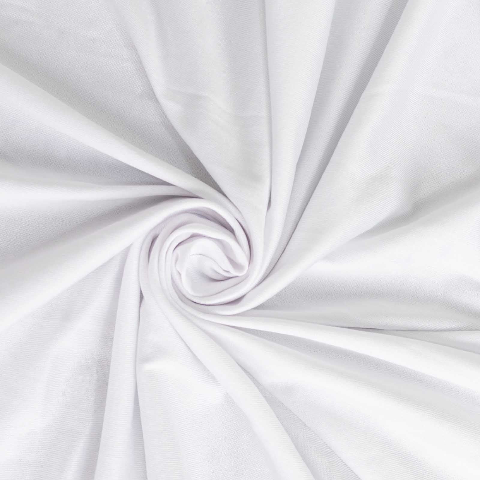 White stretch spandex fitted tablecloth for 48"x30" tables. Wrinkle-free design. #whtbkgd
