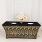 Black Gold Stretch Spandex Rectangle Tablecloth 6ft With Wave Embroidered Sequins, Fitted Table Cover for 72"x30" Tables