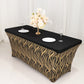 Black Gold Stretch Spandex Rectangle Tablecloth 6ft With Wave Embroidered Sequins, Fitted Table Cover for 72"x30" Tables
