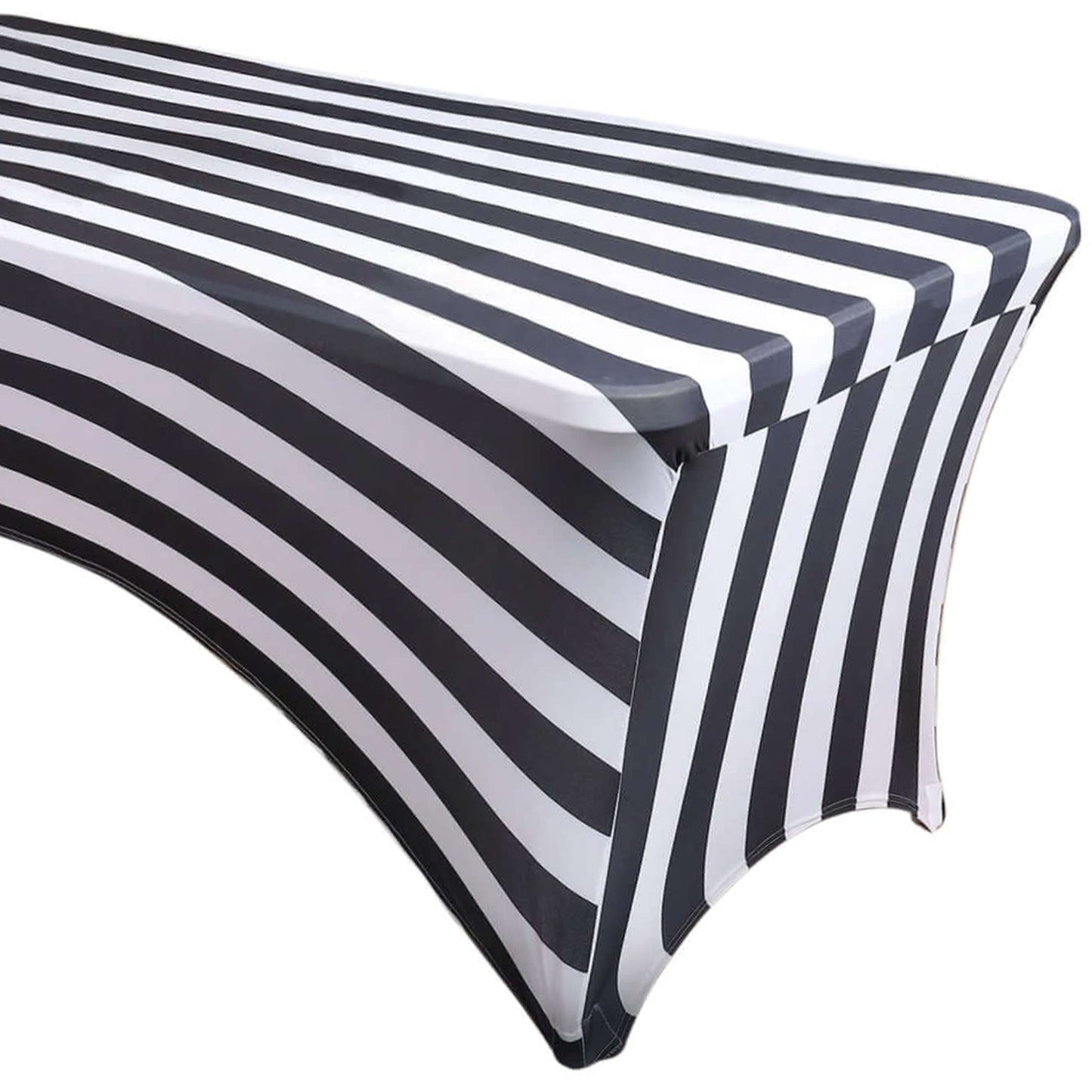 Black White Stretch Spandex Rectangle Tablecloth 6ft Wrinkle Free Fitted Table Cover for 72"x30" Tables