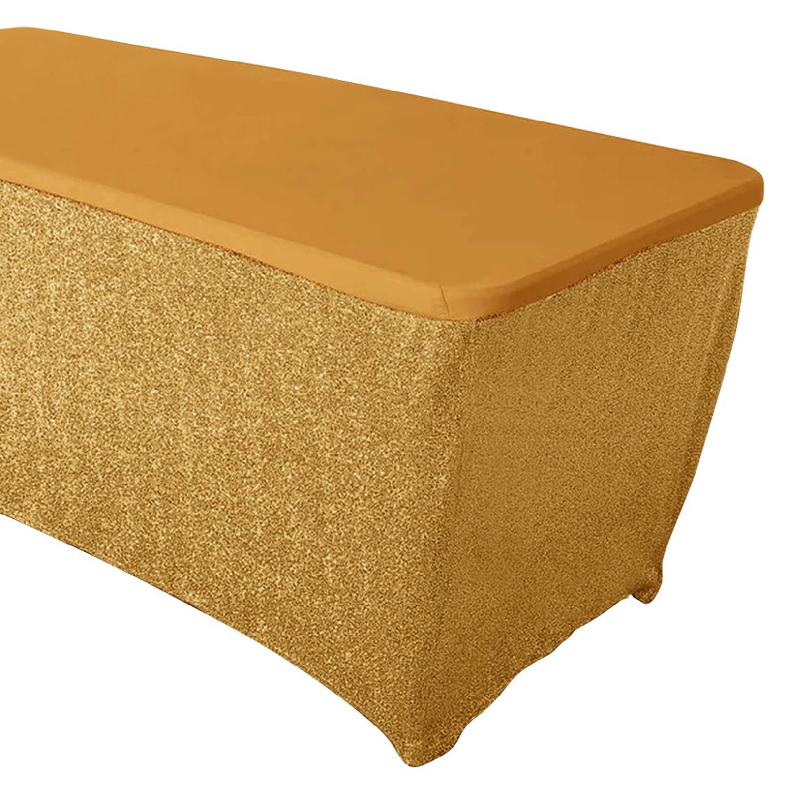 Rectangular 6 Feet Fitted Tablecloth In Gold Shimmer Tinsel Spandex