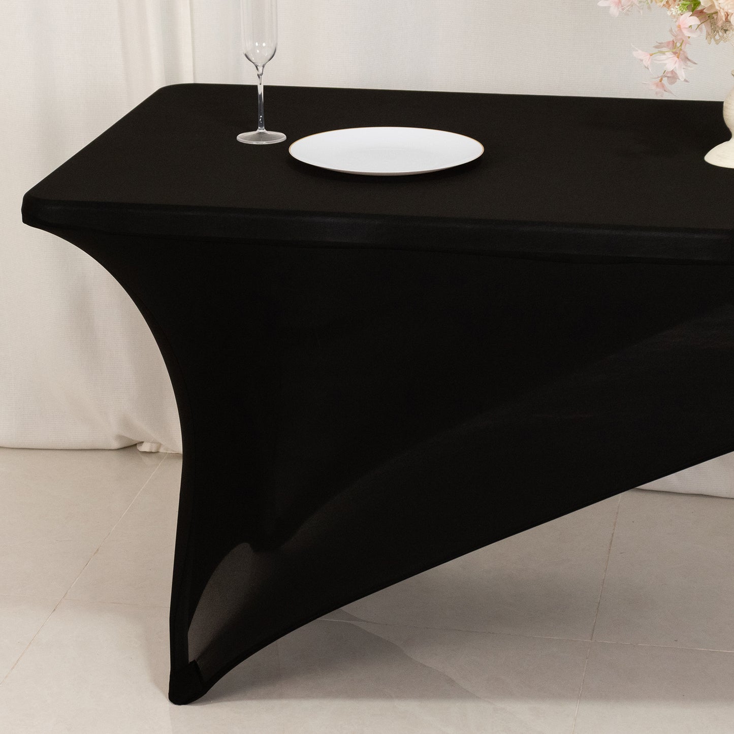 Black White Cross Over Stretch Spandex Table Cover 6ft Rectangular Fitted Tablecloth for 72"x30" Tables