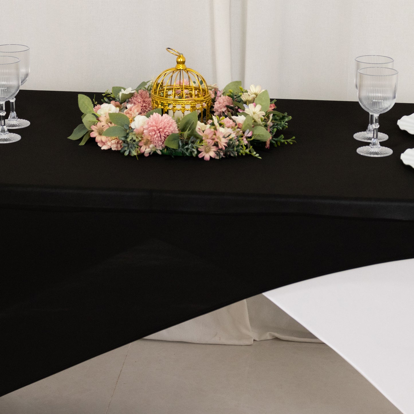 Black White Cross Over Stretch Spandex Table Cover 6ft Rectangular Fitted Tablecloth for 72"x30" Tables