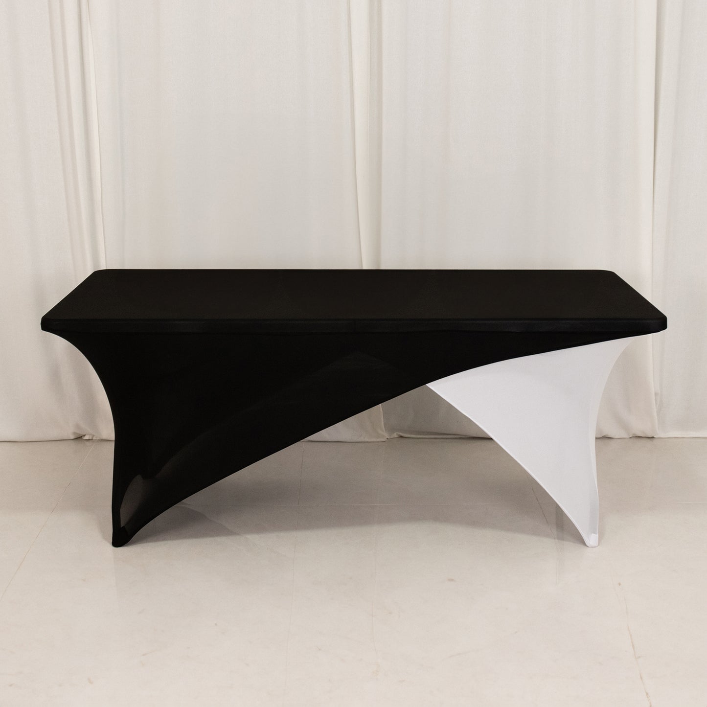 Black White Cross Over Stretch Spandex Table Cover 6ft Rectangular Fitted Tablecloth for 72"x30" Tables