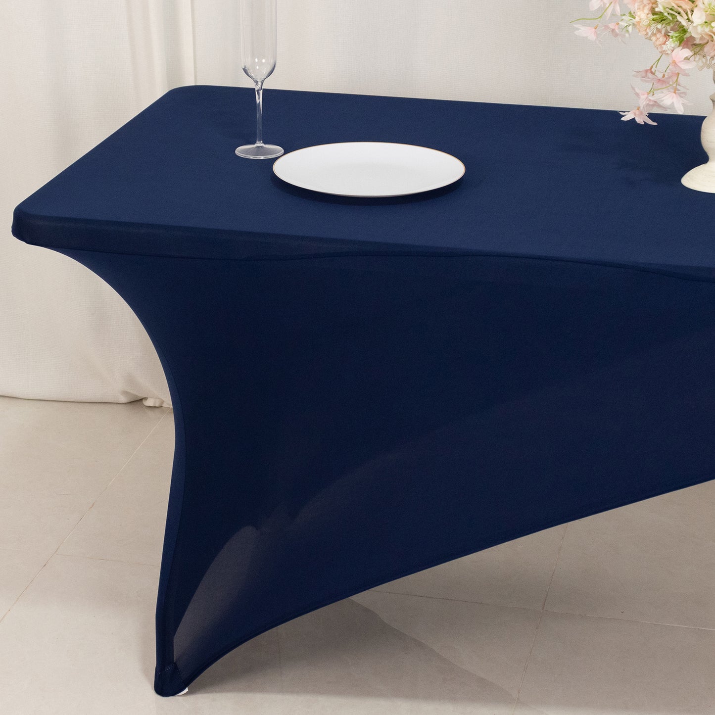 Navy Blue Gold Cross Over Stretch Spandex Table Cover 6ft Rectangular Fitted Tablecloth for 72"x30" Tables