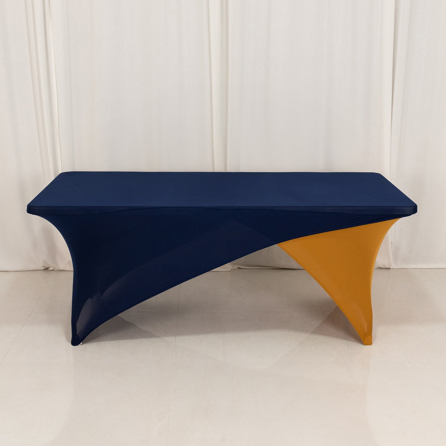 Navy Blue Gold Cross Over Stretch Spandex Table Cover 6ft Rectangular Fitted Tablecloth for 72"x30" Tables