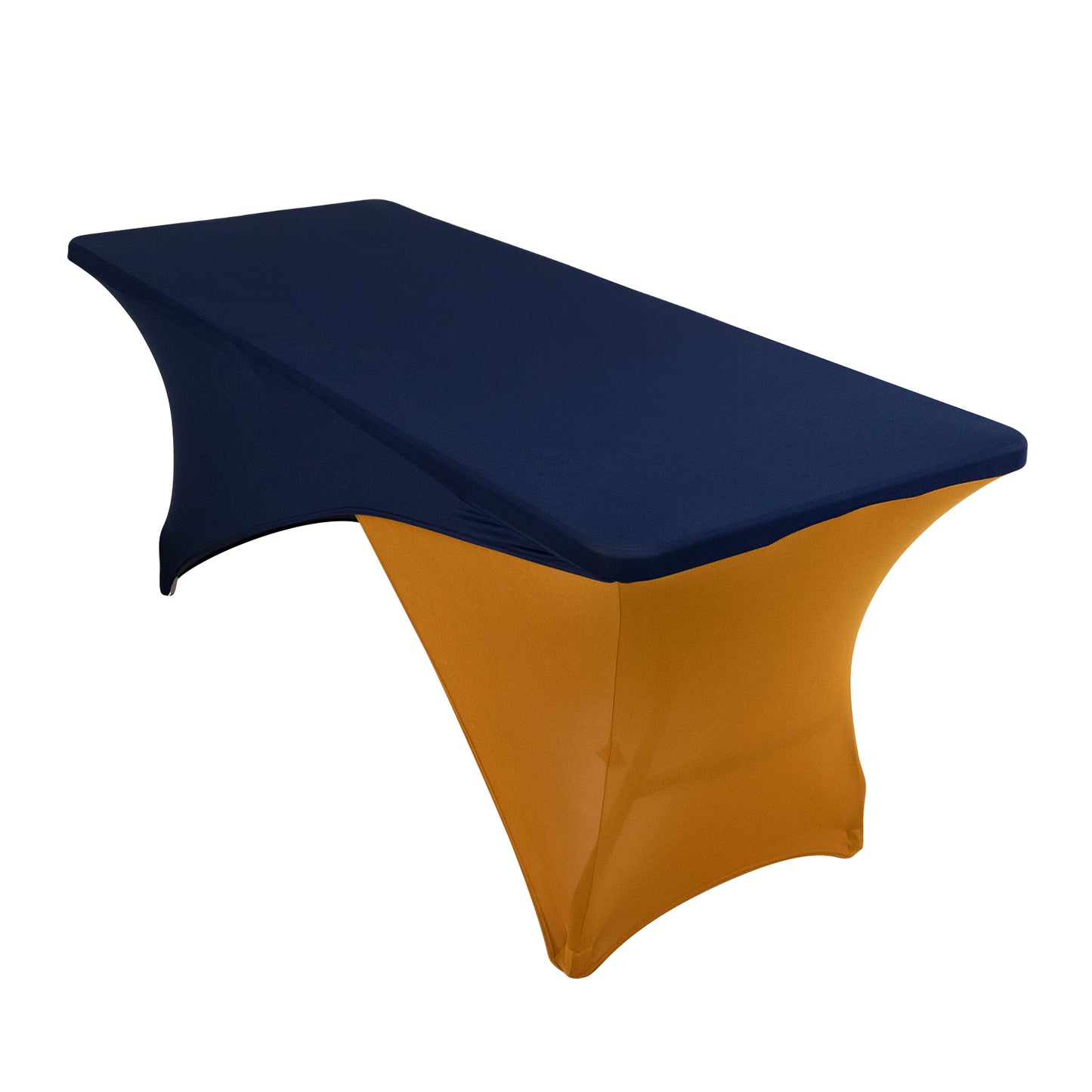 Navy Blue Gold Cross Over Stretch Spandex Table Cover 6ft Rectangular Fitted Tablecloth for 72"x30" Tables