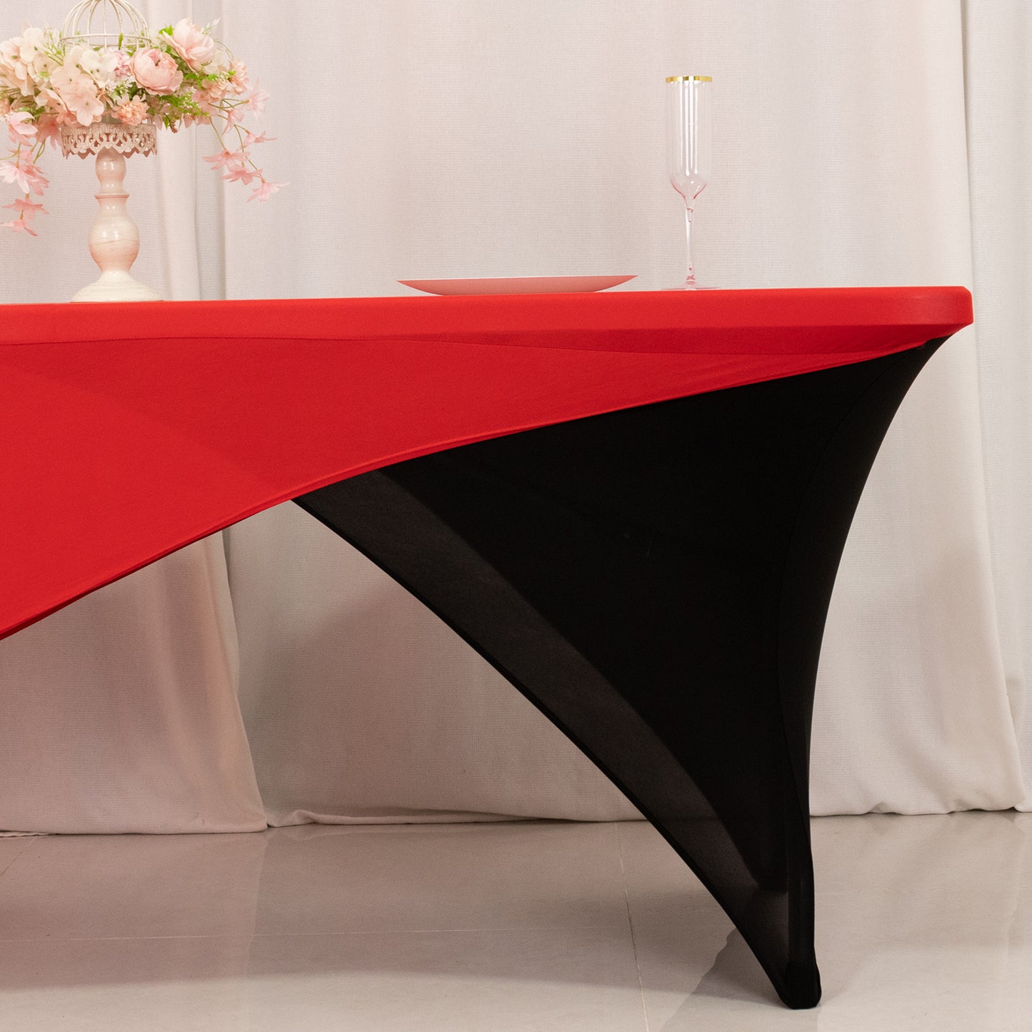 Red Black Cross Over Stretch Spandex Table Cover 6ft Rectangular Fitted Tablecloth for 72"x30" Tables