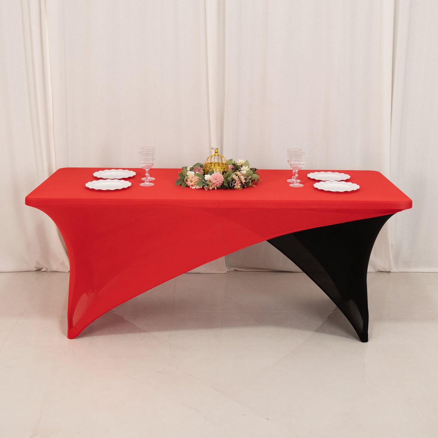 Red Black Cross Over Stretch Spandex Table Cover 6ft Rectangular Fitted Tablecloth for 72"x30" Tables