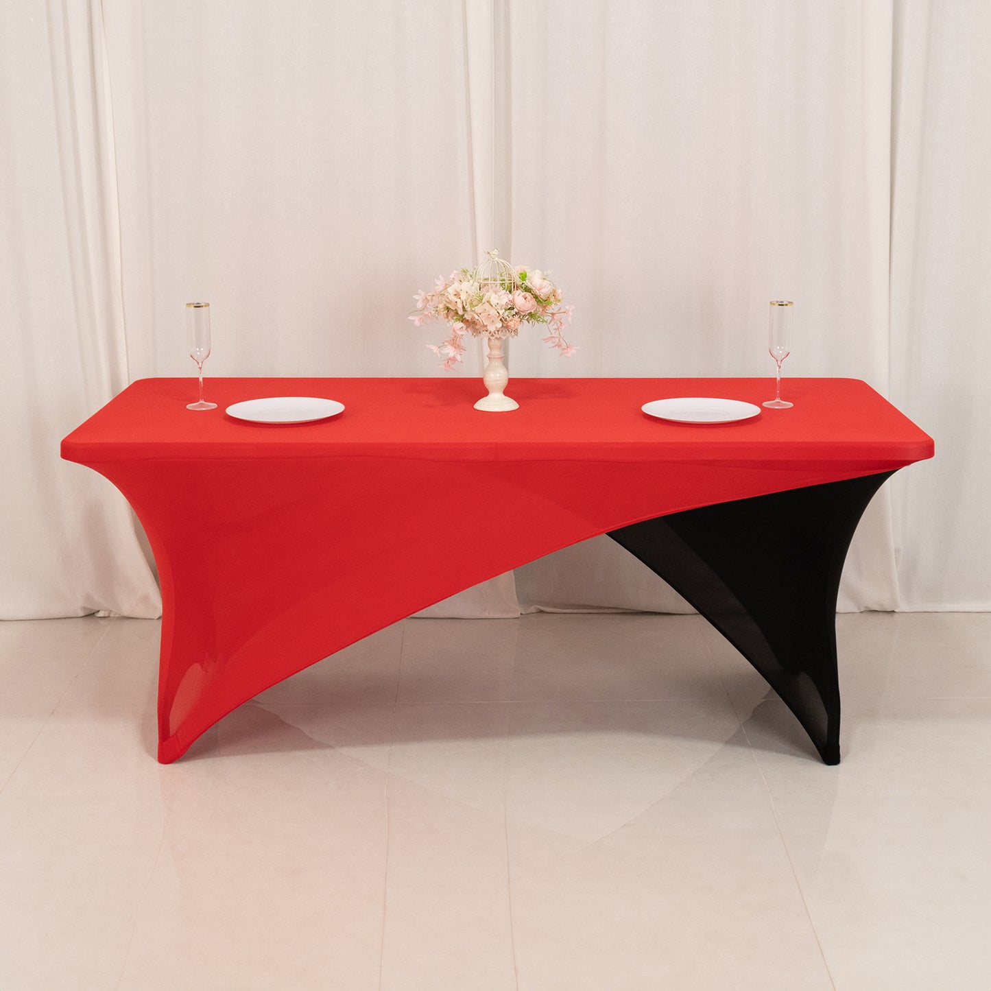 Red Black Cross Over Stretch Spandex Table Cover 6ft Rectangular Fitted Tablecloth for 72"x30" Tables