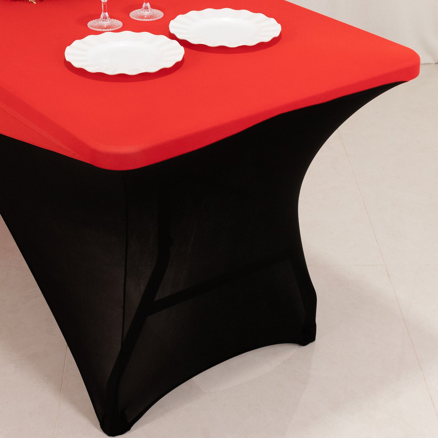 Red Black Cross Over Stretch Spandex Table Cover 6ft Rectangular Fitted Tablecloth for 72"x30" Tables