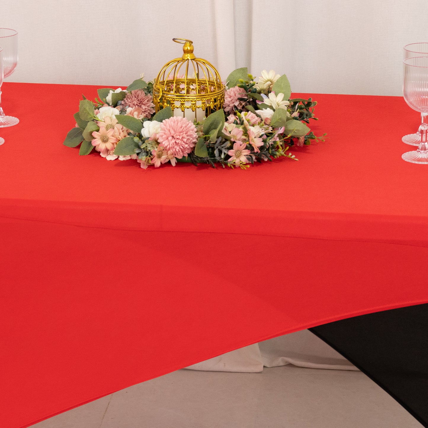 Red Black Cross Over Stretch Spandex Table Cover 6ft Rectangular Fitted Tablecloth for 72"x30" Tables