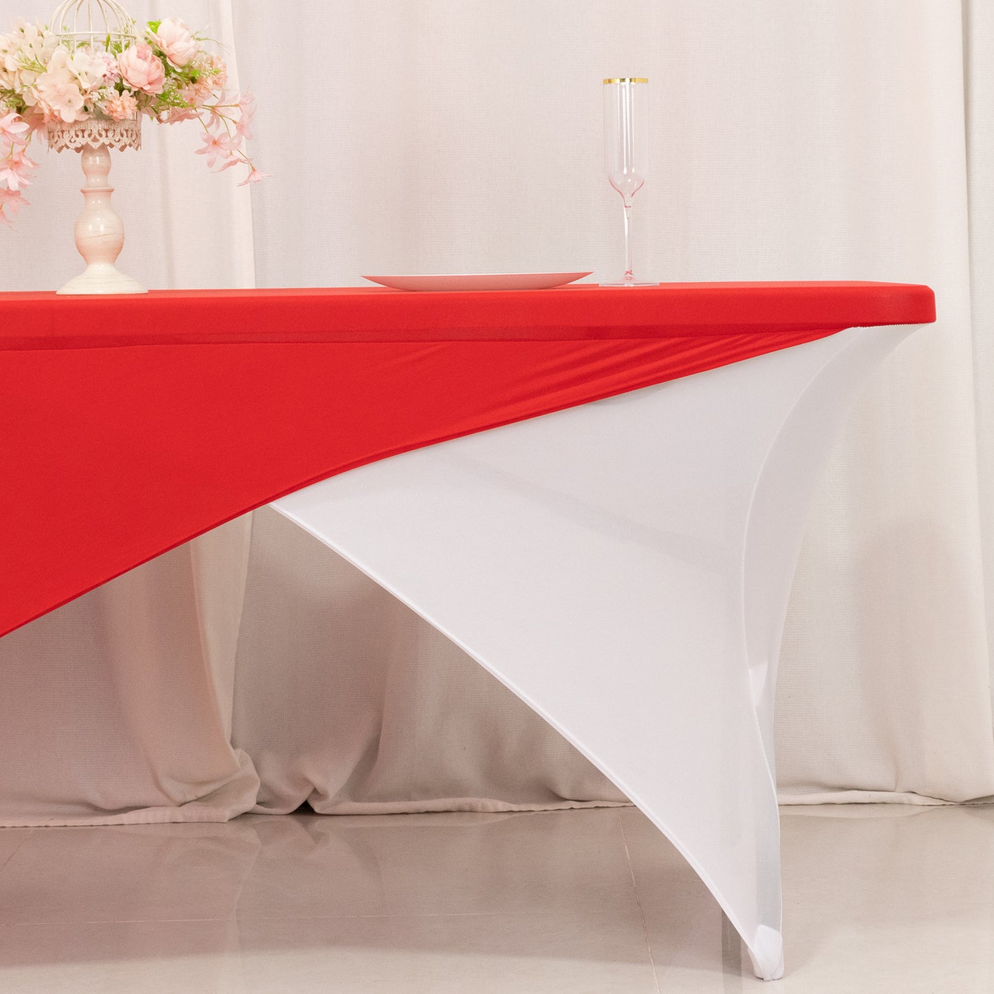 Red White Cross Over Stretch Spandex Table Cover 6ft Rectangular Fitted Tablecloth for 72"x30" Tables