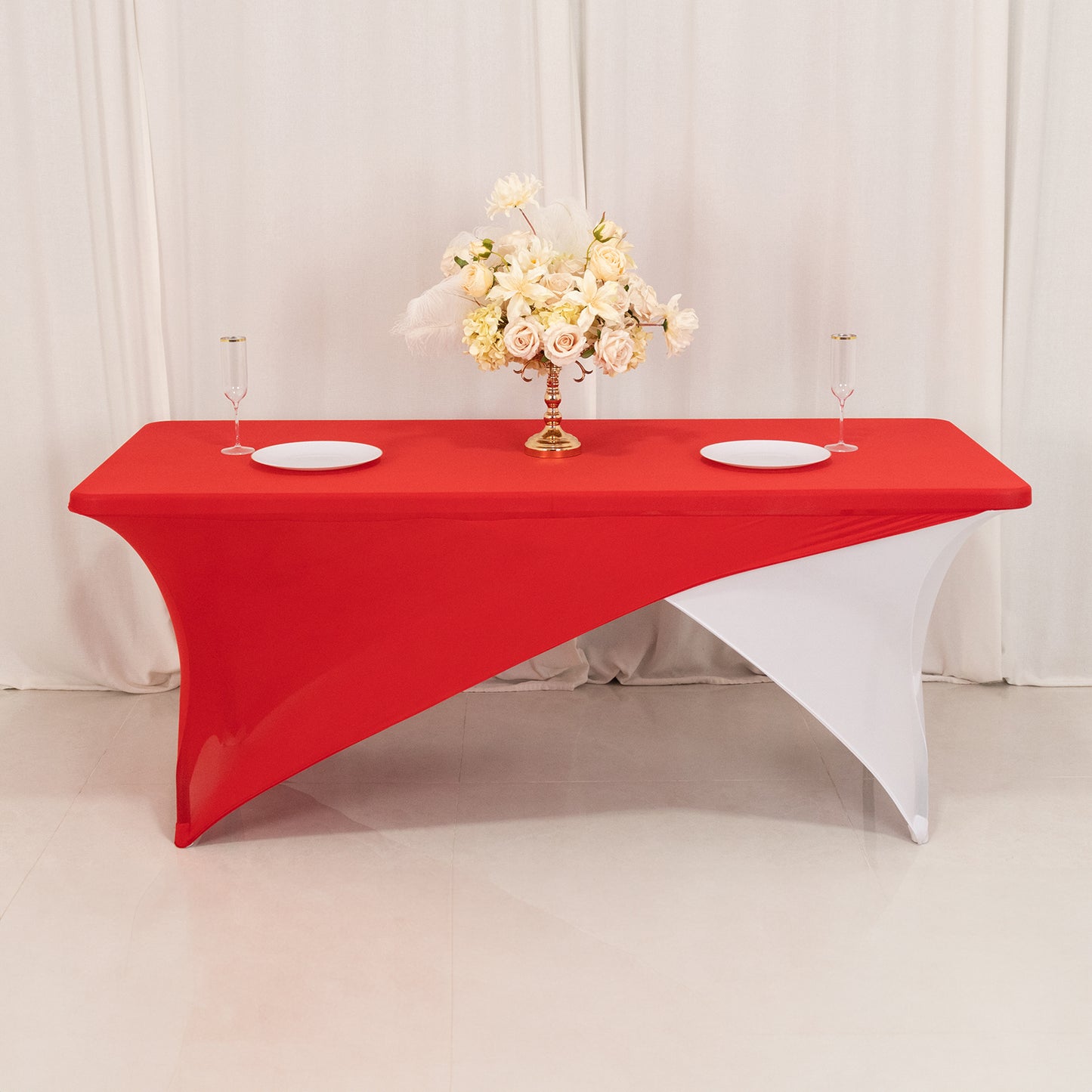 Red White Cross Over Stretch Spandex Table Cover 6ft Rectangular Fitted Tablecloth for 72"x30" Tables