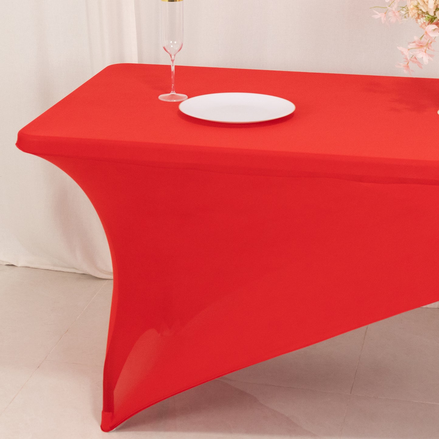 Red White Cross Over Stretch Spandex Table Cover 6ft Rectangular Fitted Tablecloth for 72"x30" Tables