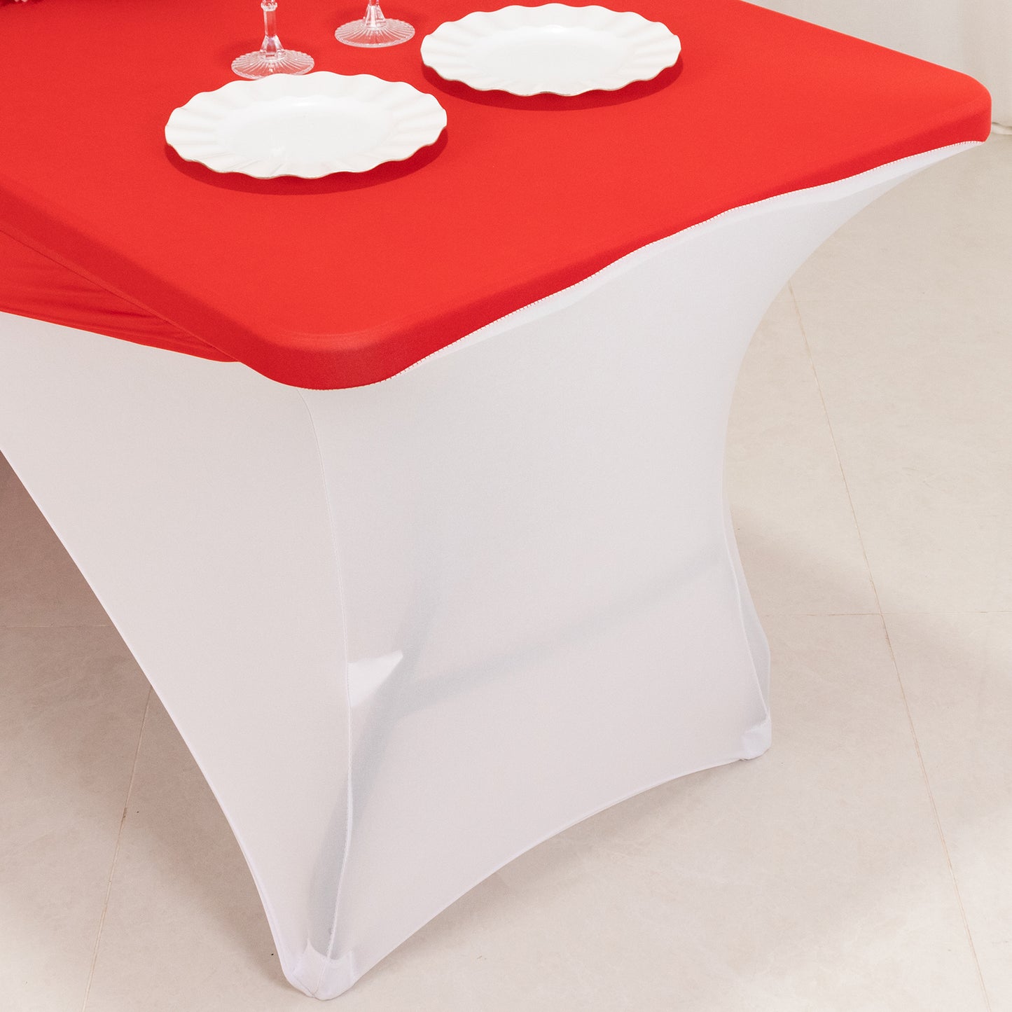 Red White Cross Over Stretch Spandex Table Cover 6ft Rectangular Fitted Tablecloth for 72"x30" Tables