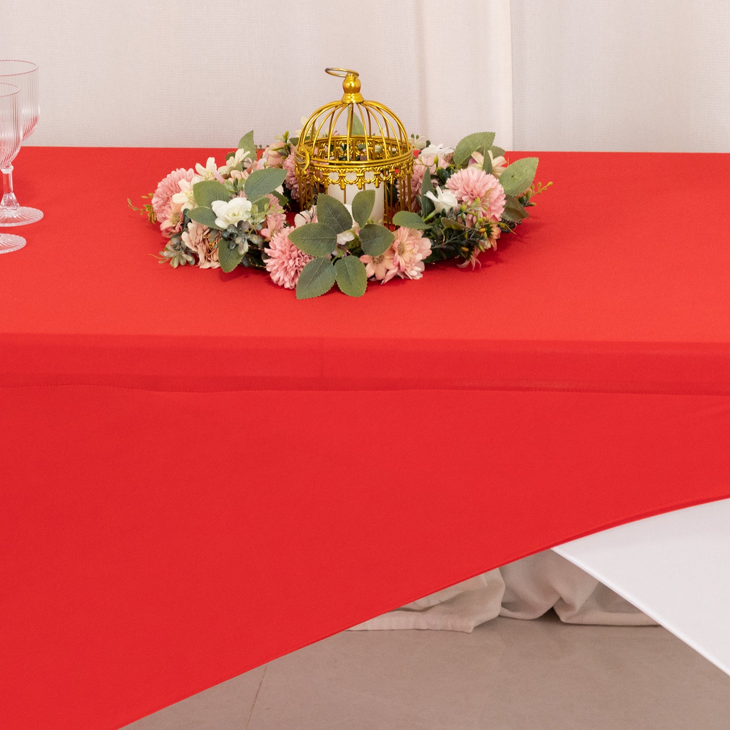 Red White Cross Over Stretch Spandex Table Cover 6ft Rectangular Fitted Tablecloth for 72"x30" Tables