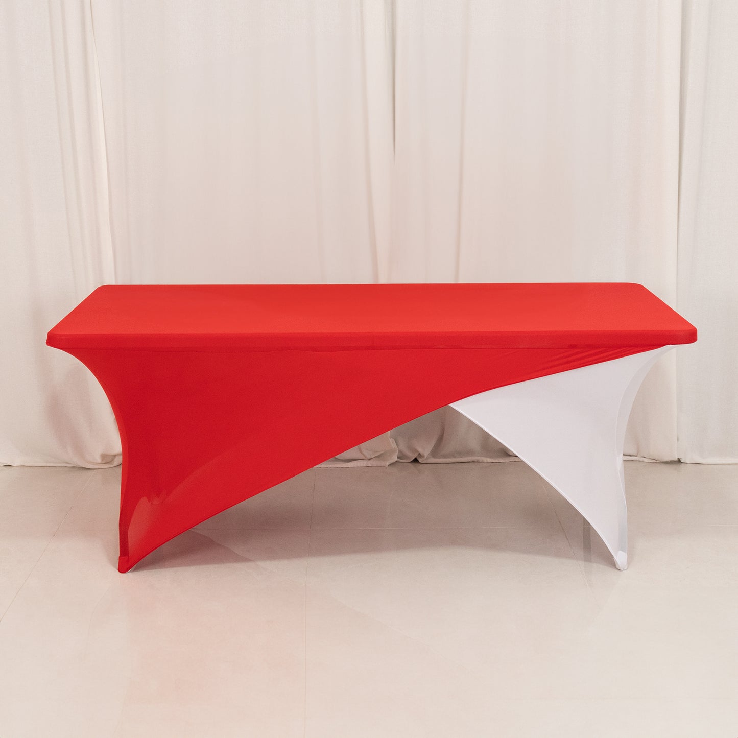 Red White Cross Over Stretch Spandex Table Cover 6ft Rectangular Fitted Tablecloth for 72"x30" Tables