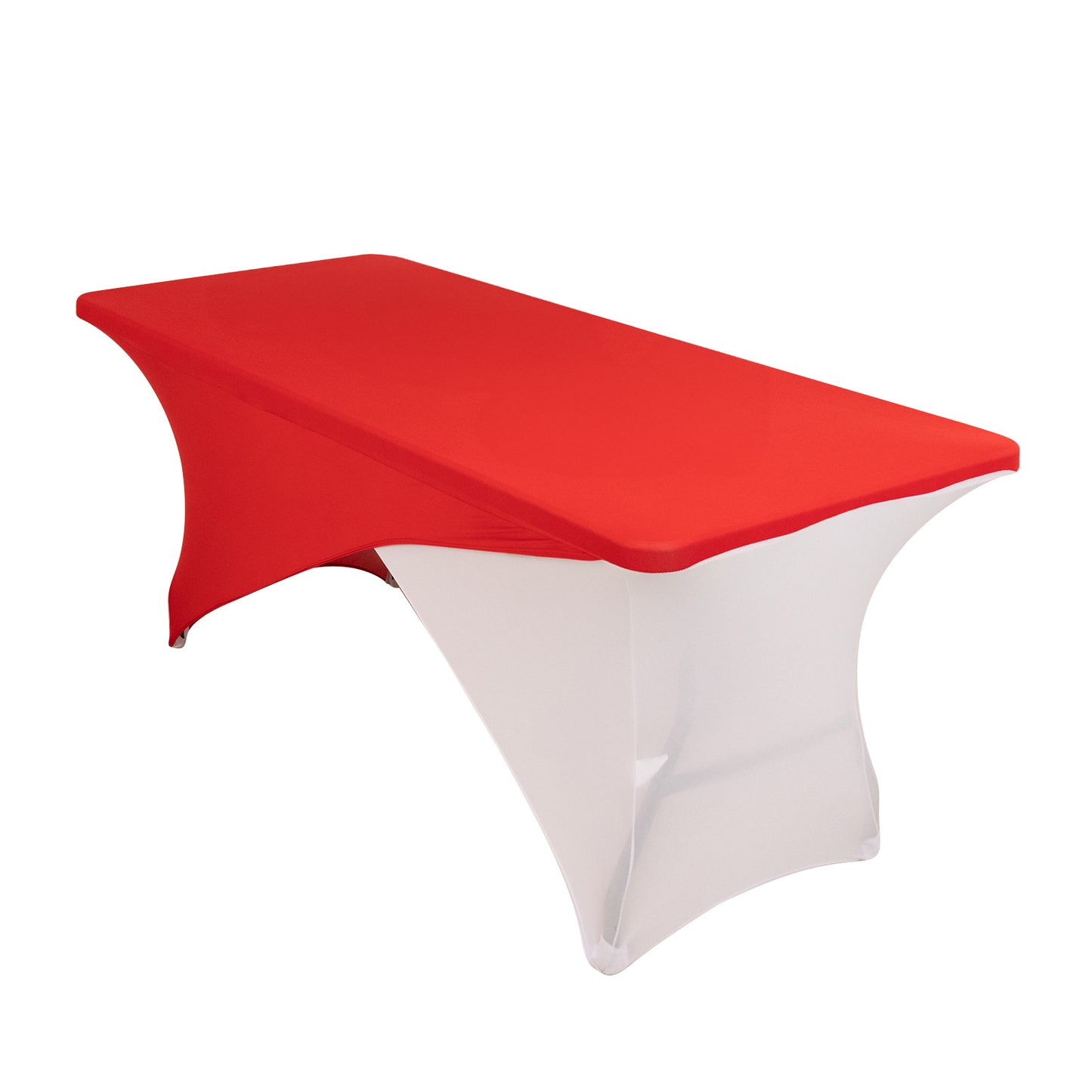 Red White Cross Over Stretch Spandex Table Cover 6ft Rectangular Fitted Tablecloth for 72"x30" Tables